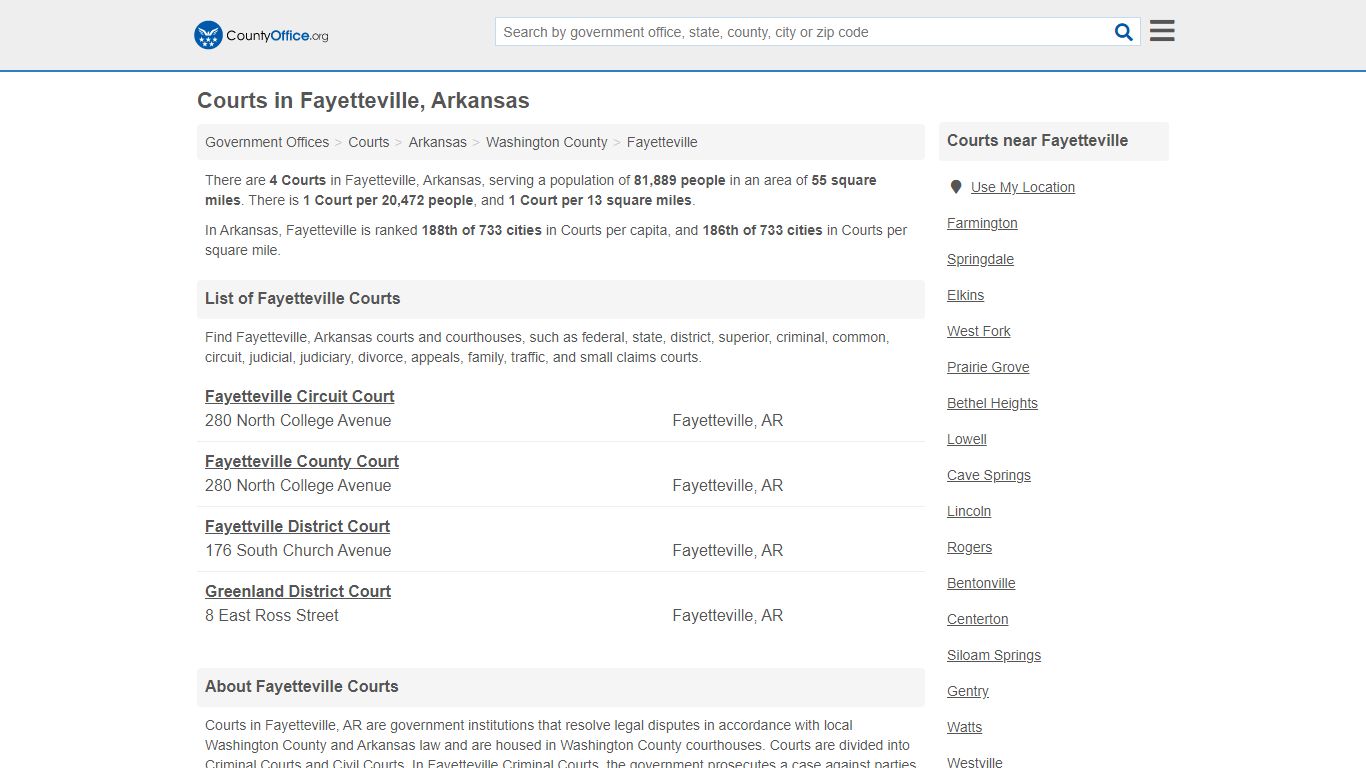 Courts - Fayetteville, AR (Court Records & Calendars) - County Office
